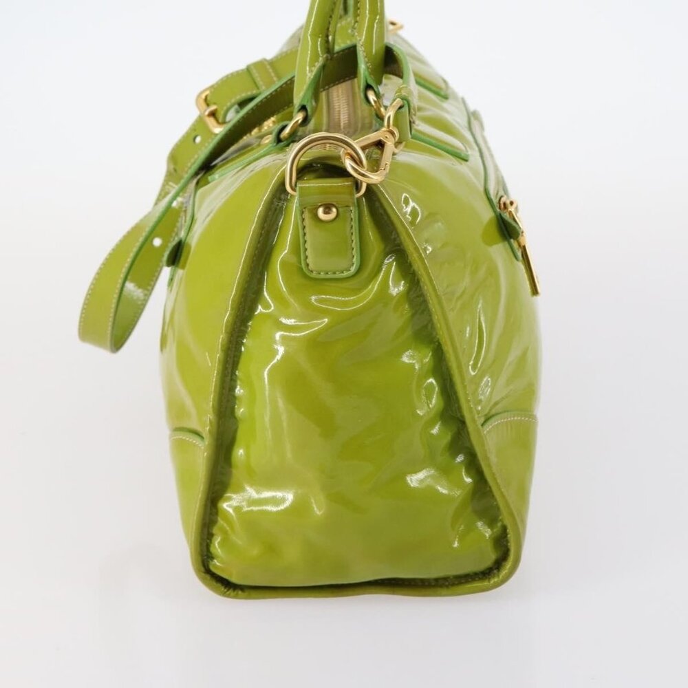 PRADA Hand Bag Enamel 2way Green Gold Auth - Picture 4 of 15